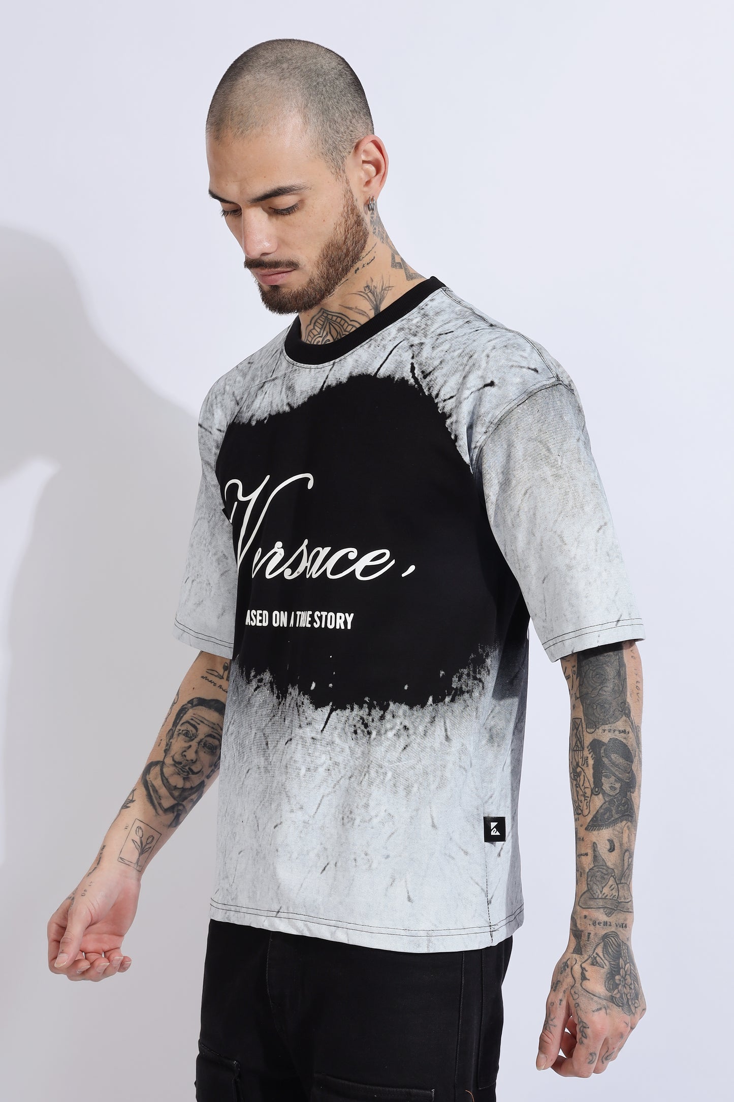 Over sized Unisex Cotton Acid wash T-shirt Grey