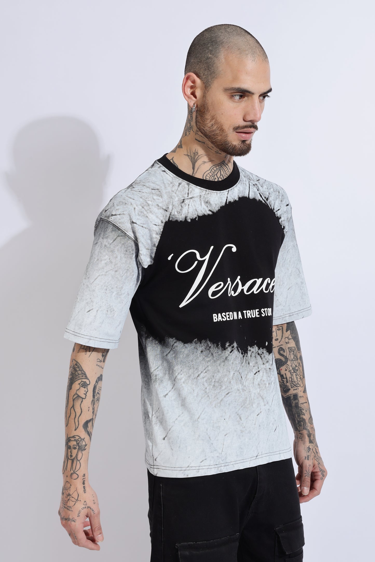 Over sized Unisex Cotton Acid wash T-shirt Grey