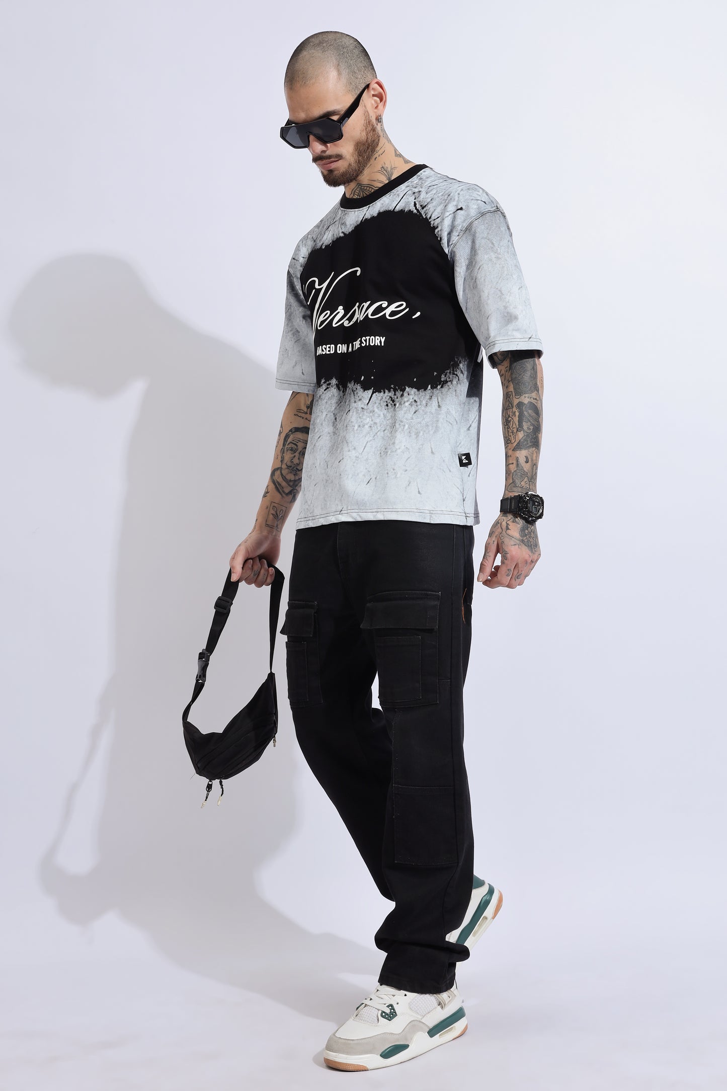 Over sized Unisex Cotton Acid wash T-shirt Grey