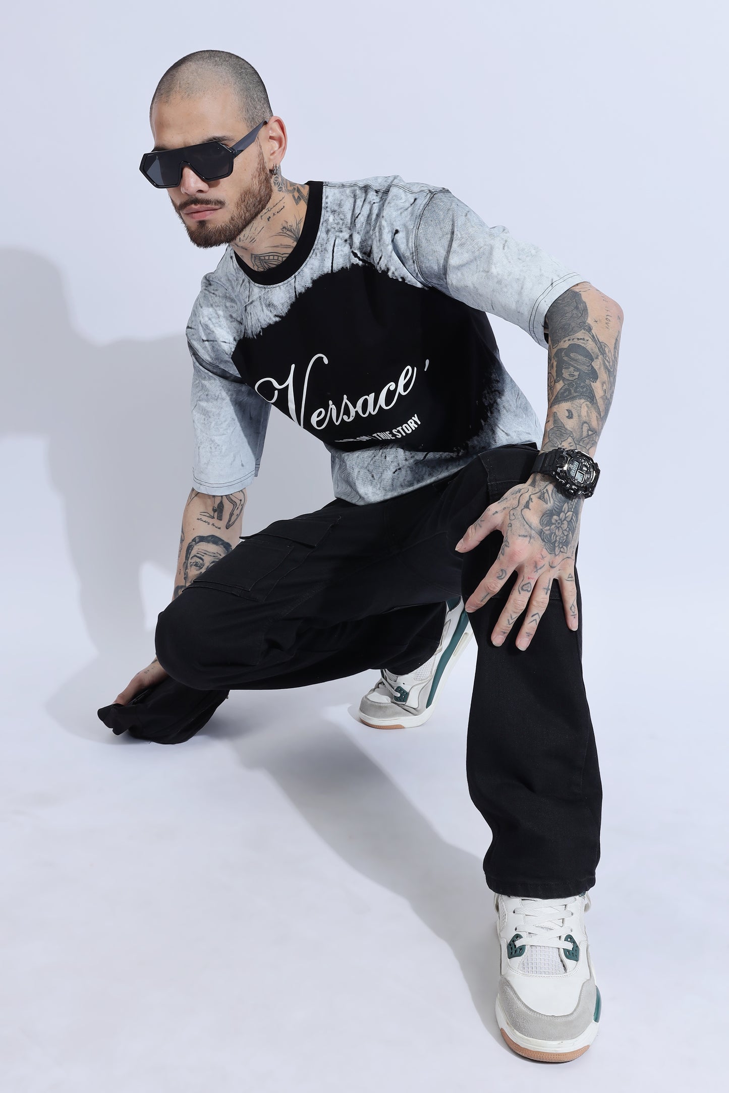 Over sized Unisex Cotton Acid wash T-shirt Grey