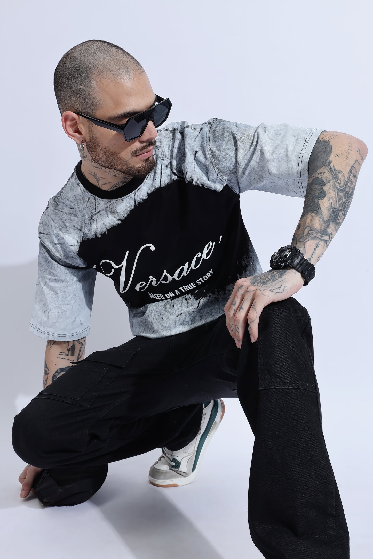 Over sized Unisex Cotton Acid wash T-shirt Grey